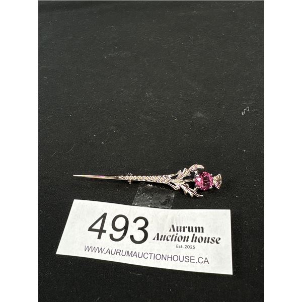 Vintage Silver Amethyst Celtic Brooch Marked Scotland