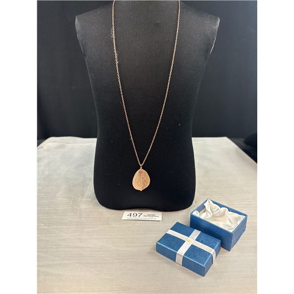 Designer Signed Fifth Avenue Rose Gold Leaf Necklace, Never Worn!