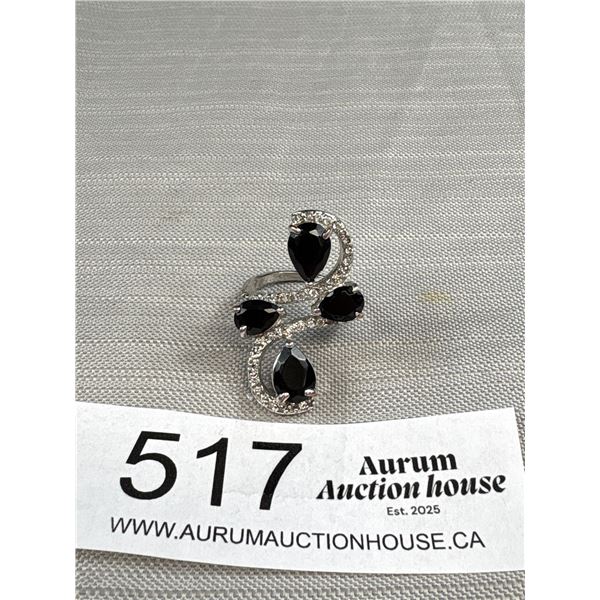 Silver Plated w/ Black Stones Ring