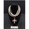 Image 1 : Triple Strand Pearls w/ Cross Necklace