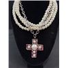 Image 2 : Triple Strand Pearls w/ Cross Necklace