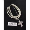 Image 3 : Triple Strand Pearls w/ Cross Necklace