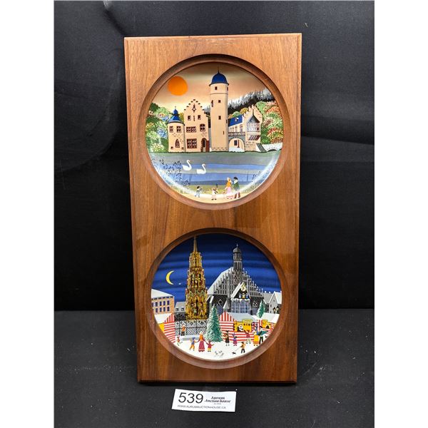 Vintage Poole Wall Plates In Vintage Teak Wooden Frame