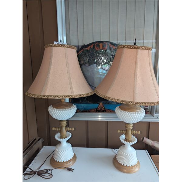 (2) Tall Milk Glass Shades + Lamps 1950's NO SHIPPING