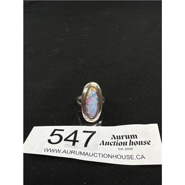 Sterling Silver w/ Mexican Opal Stone Ring, Marked Plata 925 Hecho en Mexico