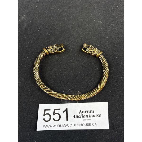 Vintage Open Cuff Bangle w/ Dragon Heads, Each Ends