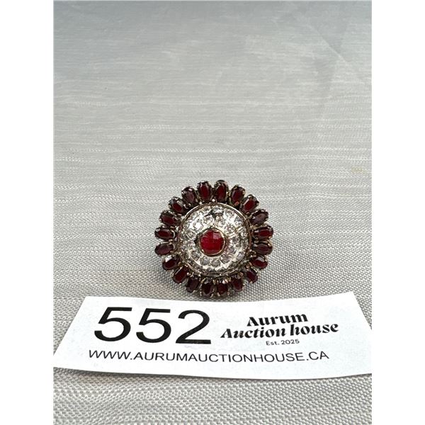 Beautiful Hand Crafted Silveer w/ Red Stones Ring