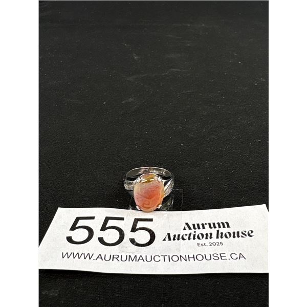 Vintage Sterling Silver w/ Gem Stone Ring, Marked Sterling + Hall Mark