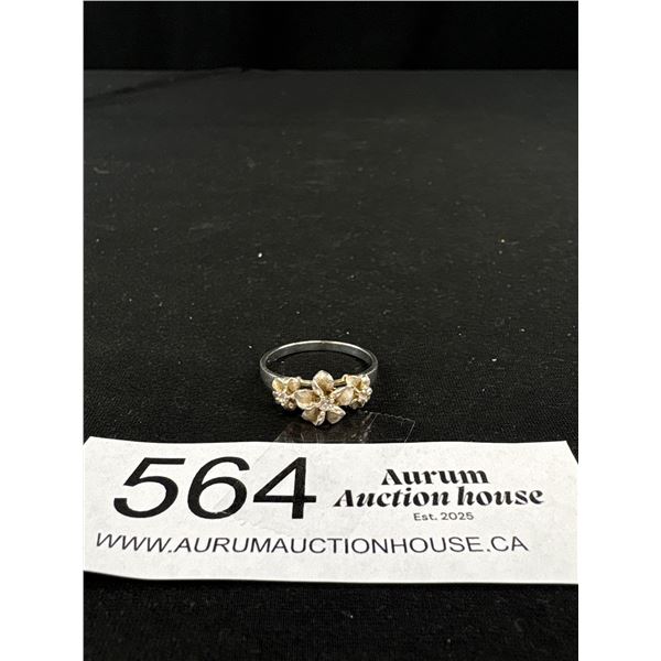 925 Sterling Silver w/ 3 Stones Ring, Marked 925