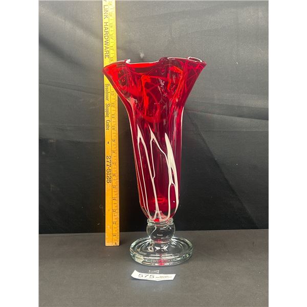 Murano Tall Vase Red + White Stripes