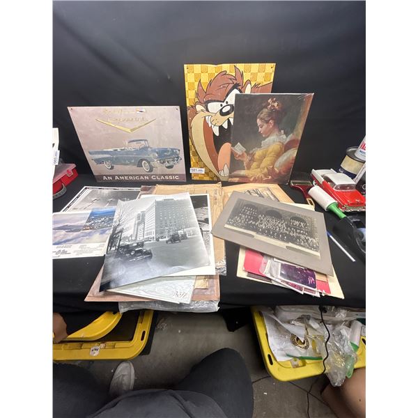 Large Lot of Vintage Photos, Prints, Tin Signs, etc