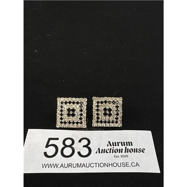 Pair of Square & Colour Rhinestone Earrings