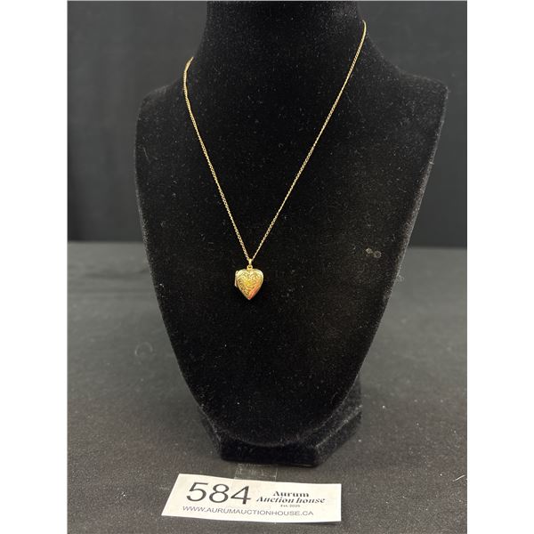 Very Pretty Engraved Gold Filled (Marked) Heart Locket Necklace