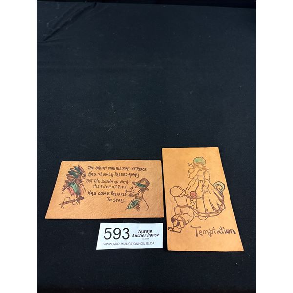 2 Early 1900's Unusual Leather Postcards