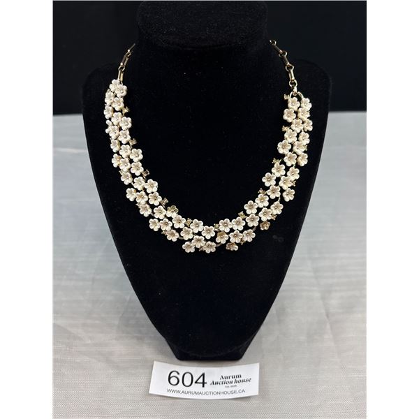 C.1940s White Celluloid Lucite Flowers Necklace, Adorable!