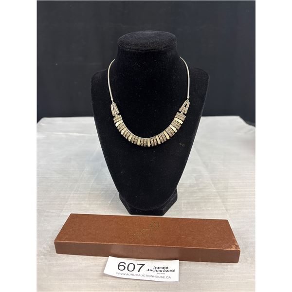 Fantastic! Genuine Art Deco 1920's Machine Age Mother of Pearl Rhinestone Rhoduine Necklace Excellen