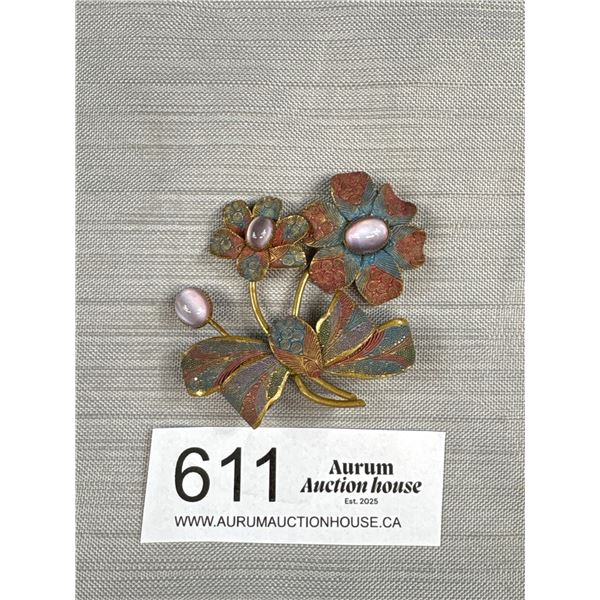 Antique Victorian Opalite Glass Flower Brooch Very Unique!