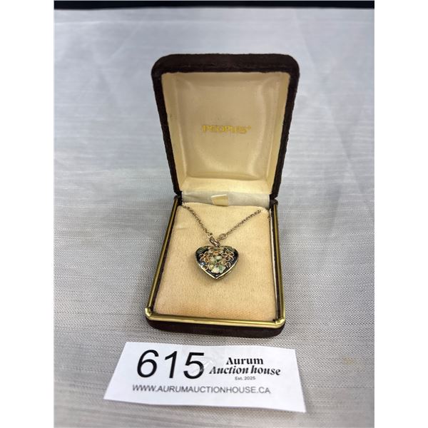Antique Cloisonne Heart Pendant Necklace