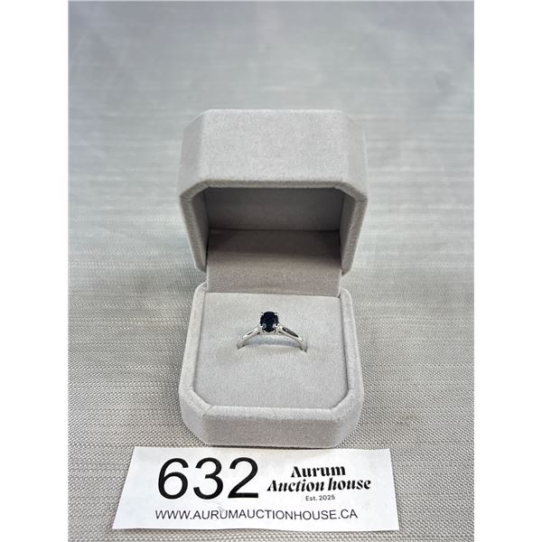 Sterling Silver Dark Blue Sapphire Stone Ring, Marked Designer Mark +925