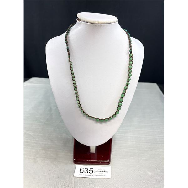 Vintage Hand Crafted Genuine Turquoise + Green Jade Beads Necklace