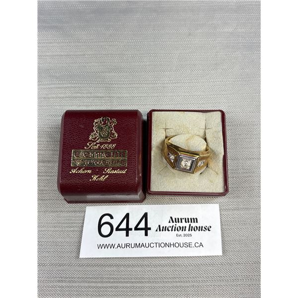 Vintage Men's Solid Yellow Gold Plate Simulated Diamond Ring