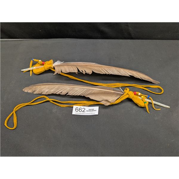 Native Eagle Feather Leather Medicine Bag x2