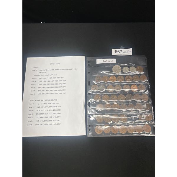 Large Lot of British Coins 1949 Half Crown; 1921 &1920 Shillings (Part Silver), 1906 Half Penny