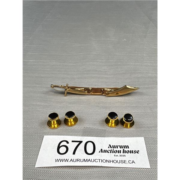 Vintage Sword Tie Bar, Marked SWANK + 4 Buttons