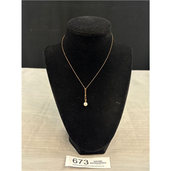 Vintage Gold Filled w/ Genuine Pearl Pendant w/ Chain Necklace
