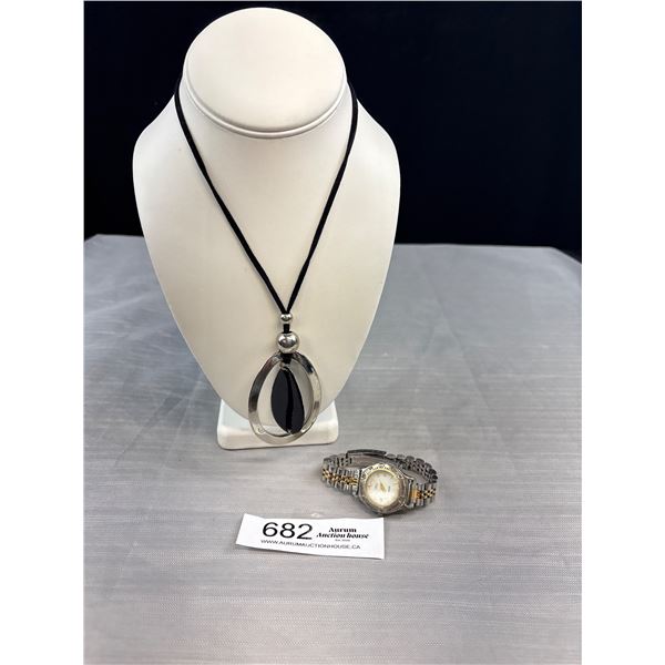 Two Tone Stainless Steel Ladies Quartz Watch, Marked SHARP, Quartz 30M w/ Date Battery Required + St