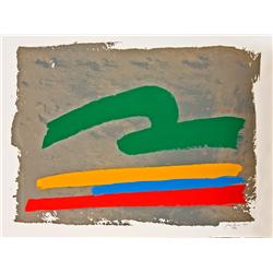 Collection of Five Serigraphs - Red M, Three and Blue Loop, Green Loop, Low Sun, Yellow Mark By John