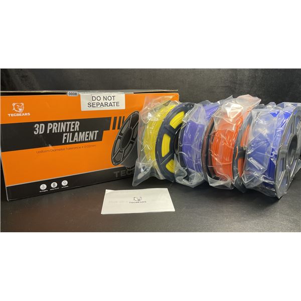 4-Pack of Tecbears 3D Printer Filament - PLA 1.75mm Filament (Yellow, Blue, Orange, Purple) - New