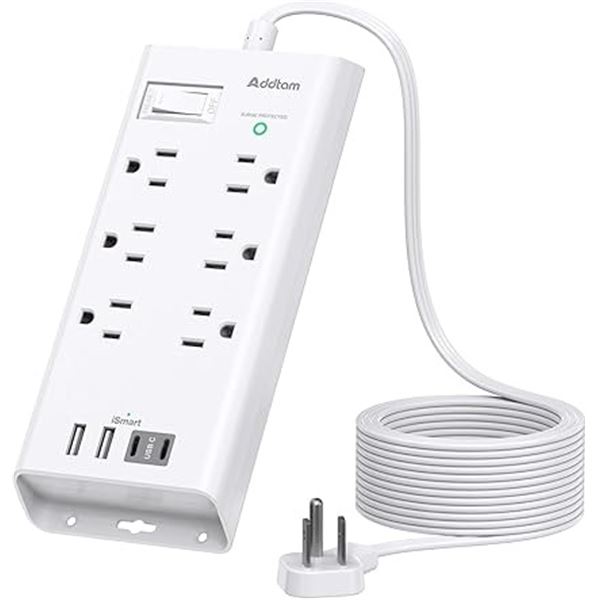Addtam Surge Protector/Multi-Outlet Power Bar - 6 Outlets & 4-USB Ports - New in Box