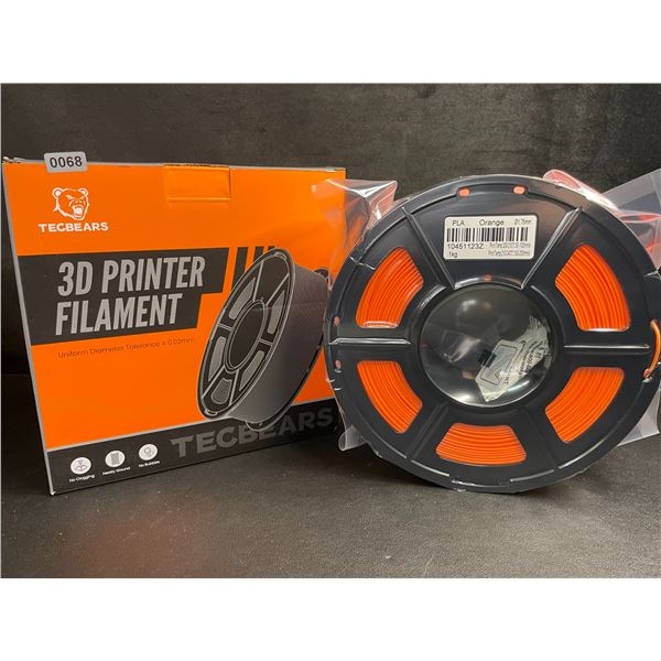 1 Roll of Tecbears PLA 3D Printer Filament - Orange - 1.75mm (1KG) Roll - New Sealed