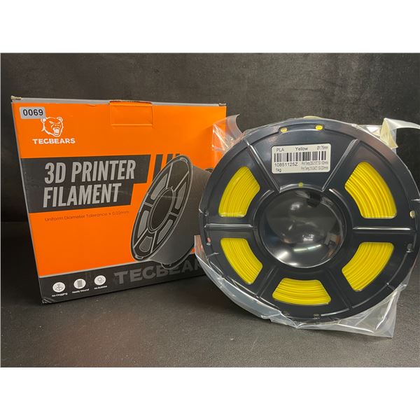 1 Roll of Tecbears PLA 3D Printer Filament - Yellow - 1.75mm (1KG) Roll - New Sealed
