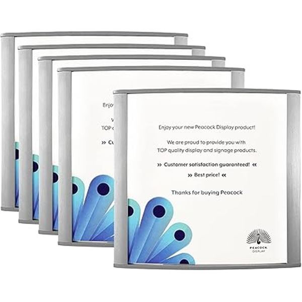 Peacock 5-Pack Curved Office Door Sign Holders (7" x 6") Aluminum Wall Mount Sign Holders - New