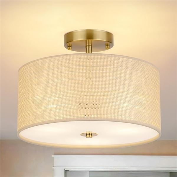 Clarsyne 13" Boho Woven Rattan Ceiling Light Fixture; Semi-Flush Mount Rustic Lighting - New in Box