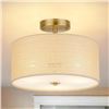 Image 1 : Clarsyne 13" Boho Woven Rattan Ceiling Light Fixture; Semi-Flush Mount Rustic Lighting - New in Box