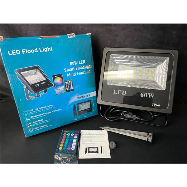 60W LED Smart Floodlight with App & Remote Control - Music Mode/Dimmable/Timer Functions - New