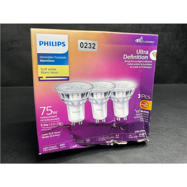 Philips 3-Pack LED 75w GU10 Lightbulbs - Dimmable - Soft White - 650 Lumens - New