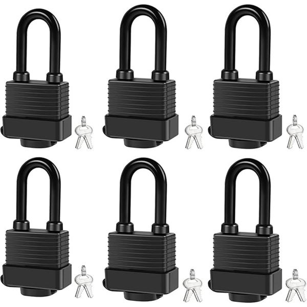 Pack of 6 Waterproof 40mm Heavy-Duty Padlocks with Keys; For Outdoors/Indoors - New