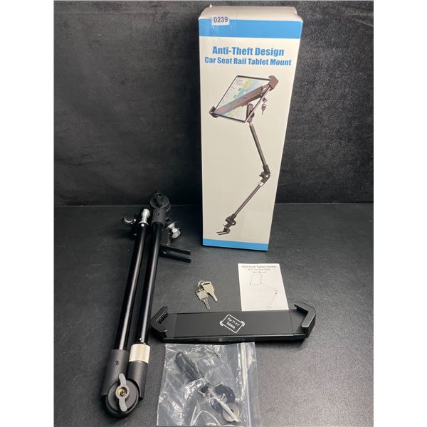Anti-Theft Tablet Holder For Car Seat Rail (For 7"-11" Tablets) With Keys - New in Box