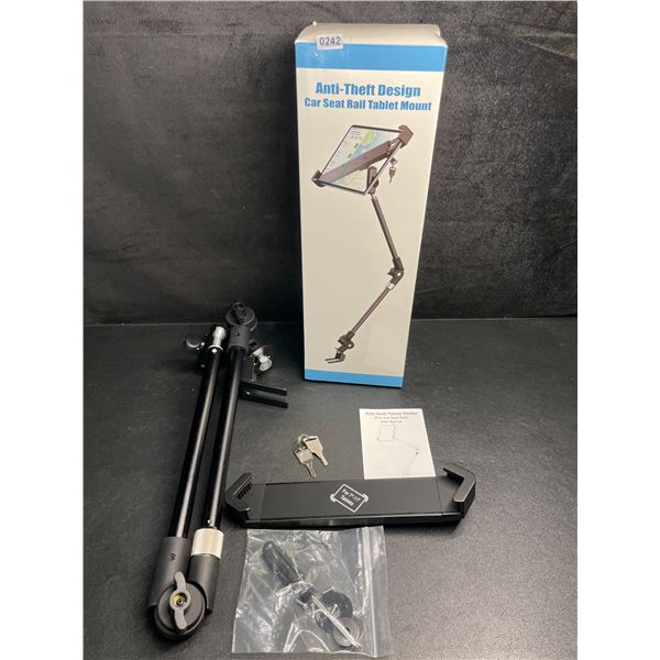 Anti-Theft Tablet Holder For Car Seat Rail (For 7"-11" Tablets) With Keys - New in Box