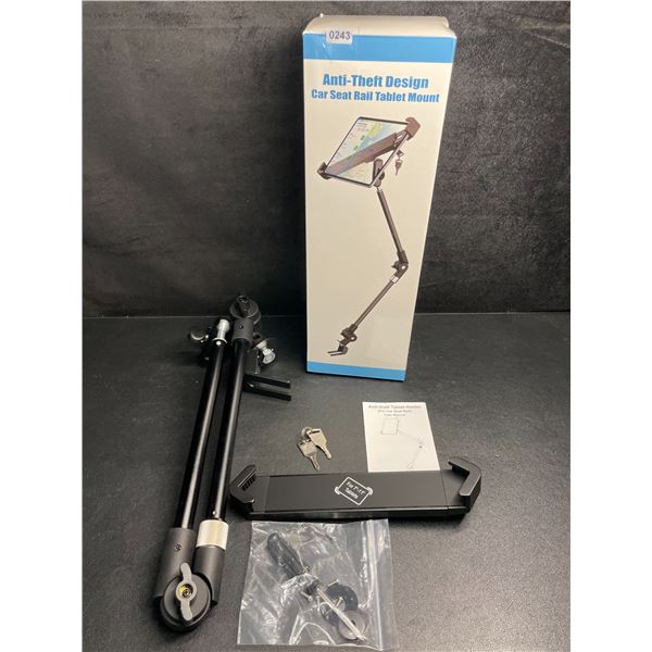 Anti-Theft Tablet Holder For Car Seat Rail (For 7"-11" Tablets) With Keys - New in Box