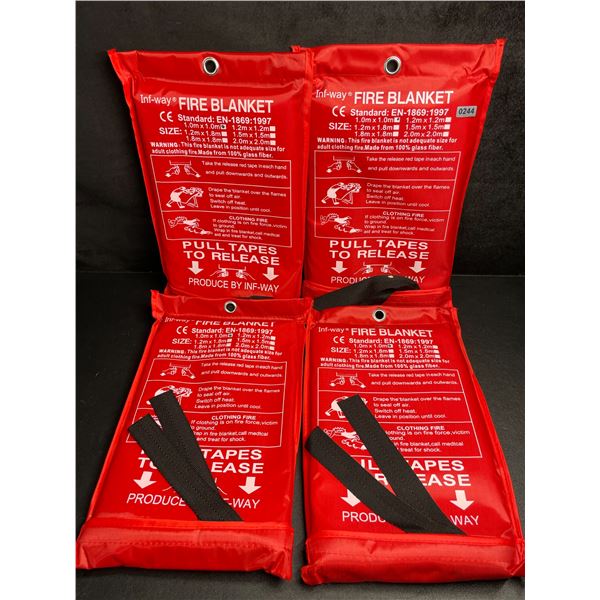 Lot of 4 Emergency Fire Blankets - 1.0m x 1.0m (40" x 40") Size; Essential Fire Safety Tool - New