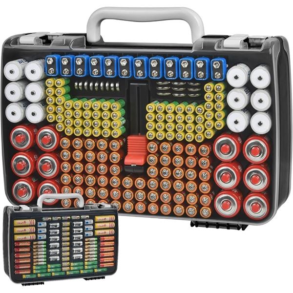 Battery Organizer Storage Holder Case - Double-Sided Battery Storage Case with Handle - New!
