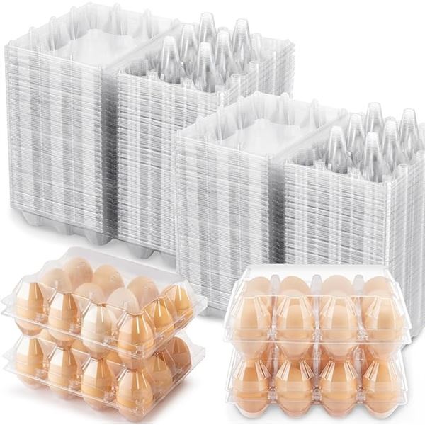 100-Pack of Clear Plastic Egg Cartons (12-Egg Capacity/3 x 4 Grid Design) - New