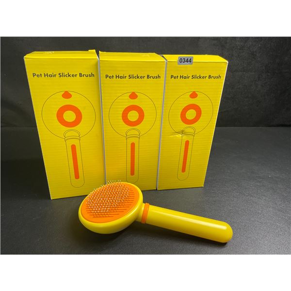 3 Pet Hair Slicker Brushes - Easy One-Click Hair Remover Button - New