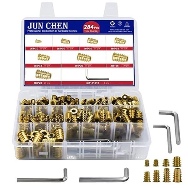 284PC Steel Threaded Inserts/Hardware Kit for Furniture Screws - M4-M8 Nut Inserts - New Sealed