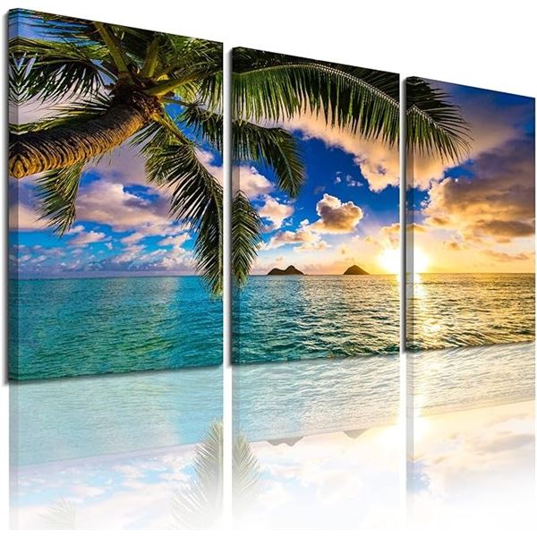 3PC Abstract Ocean/Tropical Canvas Wall Art Set (12" x 16" x 3pcs) - New